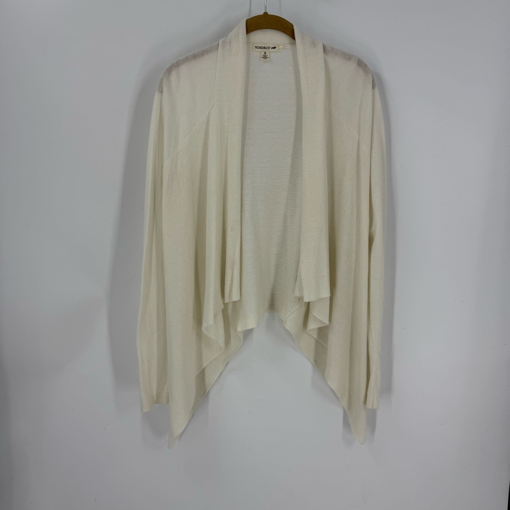 Toad&Co gypsy wool cotton blend open front drape waterfall, cream Cardigan S